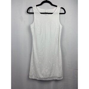 Byer Too! White Floral Embroidered Sleeveless Dress - M - Polyester